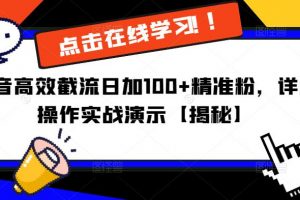 抖音高效截流日加100+精准粉，详细操作实战演示【揭秘】