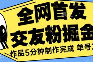 全网首发《交友粉掘金》单号一天躺赚200+作品5分钟制作完成，（长期稳定项目）【揭秘】