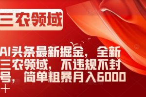 AI头条最新掘金，全新三农领域，不违规不封号，简单粗暴月入6000＋【揭秘】