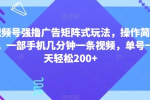 视频号强撸广告矩阵式玩法，操作简单，一部手机几分钟一条视频，单号一天轻松200+【揭秘】