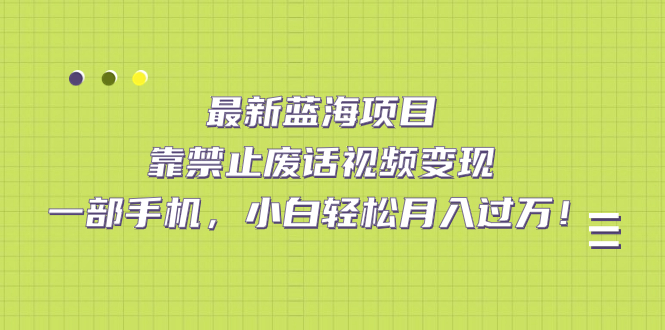 最新蓝海项目，靠禁止废话视频变现，一部手机，小白轻松月入过万！