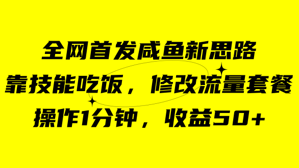 咸鱼冷门新玩法，靠“技能吃饭”，修改流量套餐，操作1分钟，收益50+