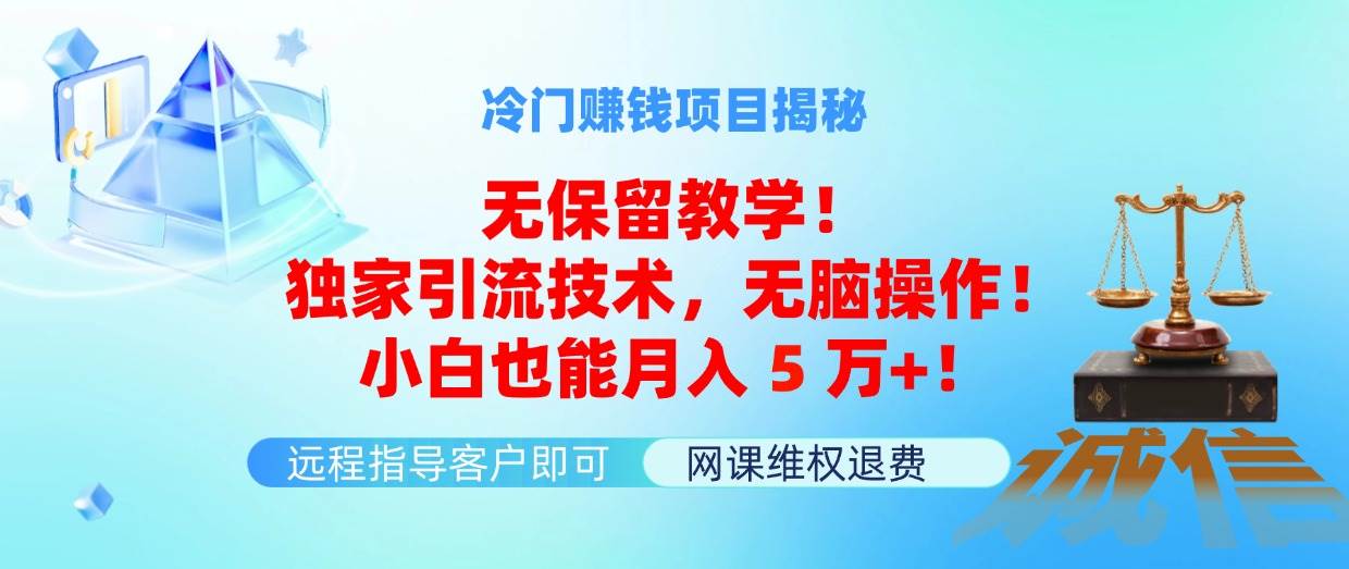 冷门赚钱项目无保留教学！独家引流技术，无脑操作！小白也能月入5万+！插图