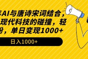 2024年AI与唐诗宋词结合，传统与现代科技的碰撞，轻松涨粉，单日变现1000+【揭秘】