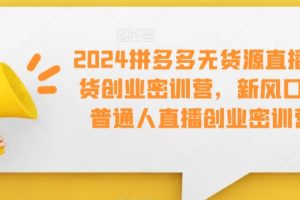 2024拼多多无货源直播带货创业密训营，新风口，普通人直播创业密训营