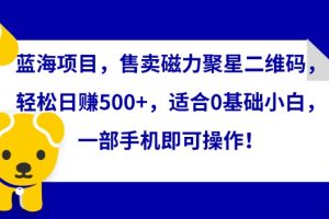 蓝海项目，售卖磁力聚星二维码，轻松日赚500+，适合0基础小白，一部手机即可操作【揭秘】