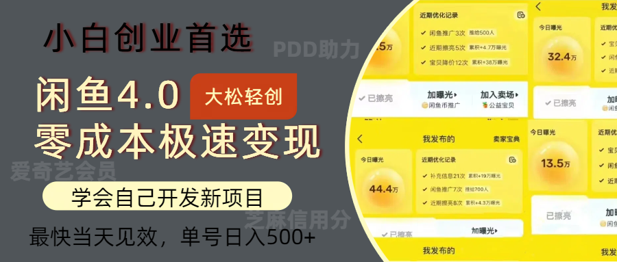 闲鱼0成本极速变现项目，多种变现方式，单号日入500+最新玩法