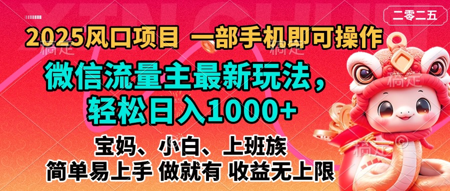 2025蓝海风口项目，微信流量主最新玩法，轻松日入1000+，简单易上手，做就有 收益无上限